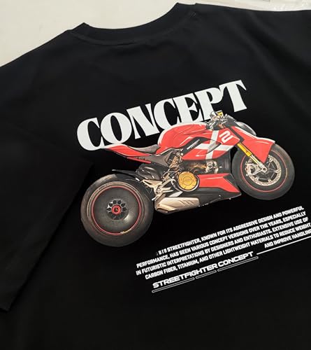 Starton Apparel Premium Oversized T-Shirt for Men, 100% Cotton Drop Shoulder Bike Automobile Motercycle Graphic Front and Back Printed
