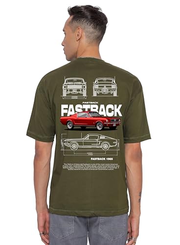 Starton Apparel Premium 100% Cotton Drop Shoulder Unisex Tshirt Car 2 Graphic Front and Back Printed Oversized T-Shirt for Men and Women