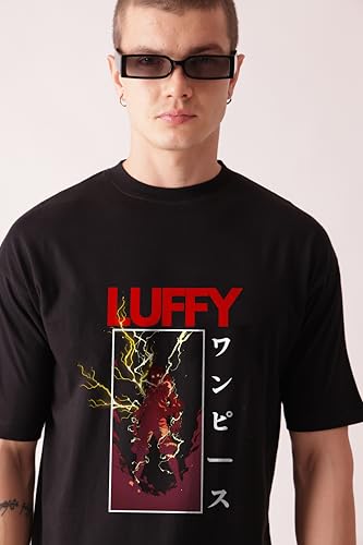 Starton Apparel Cotton T-Shirt Anime 1Piece and Fire Force Monkey D. Luffy Roronoa Zoro Graphic Oversized T Shirt for Men and Women Drop Shoulder Loose Baggy Fit Unisex