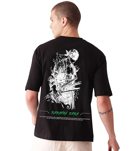 Starton Apparel Unisex Cotton T-Shirt Monkey D. Luffy Roronoa Zoro Anime Graphic Oversized T Shirt for Men and Women Drop Shoulder Loose Baggy Fit Unisex