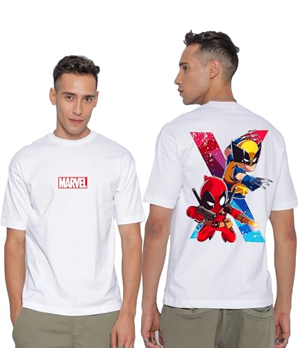 Starton Apparel 100% Cotton Deadpool & Wolverine Graphic Printed T-Shirt, Oversized Fit, Front & Back Print, for Men & Boys