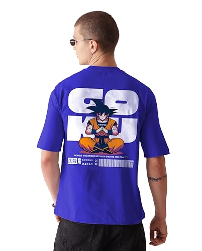 Starton Apparel 100% Pre Combed Cotton Anime Goku Graphic Printed Oversized Unisex Loose Fit Drop Shoulder T Shirt for Men Women