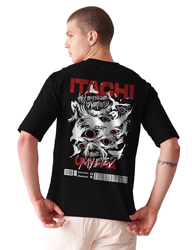 Starton Apparel 100% Pre Combed Cotton Anime Itachi Uchiha Naruto Graphic Oversized Unisex Loose Fit Drop Shoulder T Shirt for Men Women