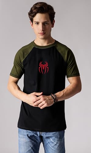 Starton Apparel 100% Cotton Spidey Superhero Graphic Regular Fit Men Raglan Sleeve Gym t Shirts for Men Workout