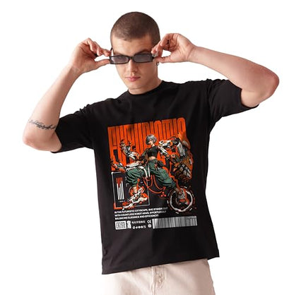 Starton Apparel Anime Futuristic Cyberpunk Techwear Graphic Print Oversized T Shirt for Men and Women Drop Shoulder Loose Baggy Fit Unisex Pure Cotton T-Shirt