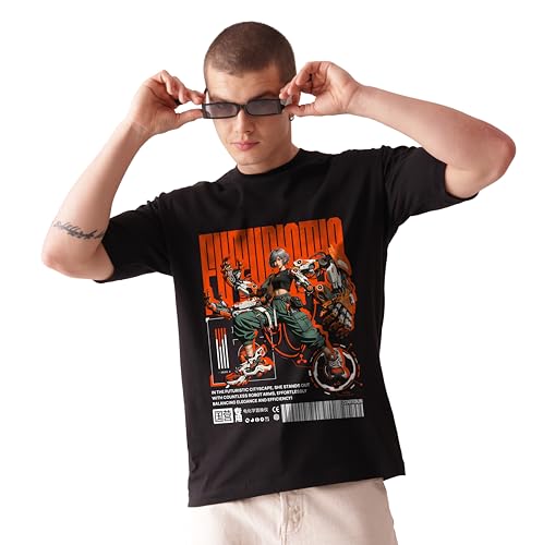 Starton Apparel Anime Futuristic Cyberpunk Techwear Graphic Print Oversized T Shirt for Men and Women Drop Shoulder Loose Baggy Fit Unisex Pure Cotton T-Shirt