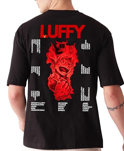 Starton Apparel Cotton T-Shirt Anime 1Piece and Fire Force Monkey D. Luffy Roronoa Zoro Graphic Oversized T Shirt for Men and Women Drop Shoulder Loose Baggy Fit Unisex