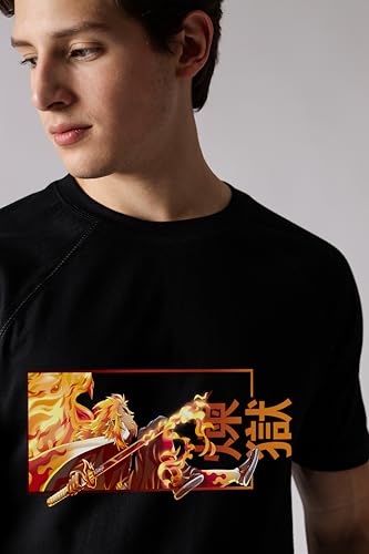 Starton Apparel 100% Cotton Demon Rengoku Hashira Graphic Print T-Shirt, Regular Fit Raglan Sleeve T Shirt for Men