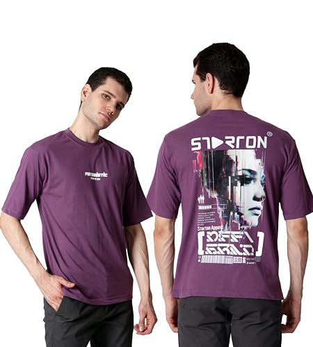 Starton Apparel 100% Pure Cotton Drop Shoulder Oversized Fit T-Shirt for Men Futuristic Cyberpunk Techwear Front and Back Print (STM-035)