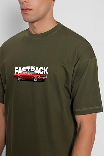 Starton Apparel Premium 100% Cotton Drop Shoulder Unisex Tshirt Car 2 Graphic Front and Back Printed Oversized T-Shirt for Men and Women