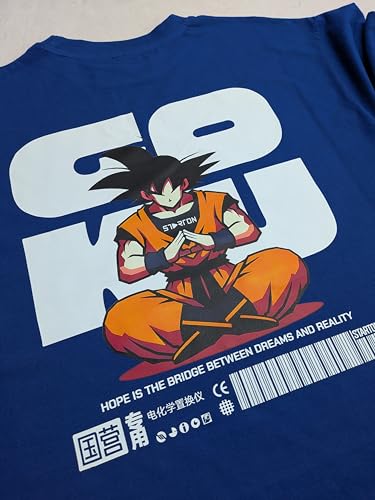 Starton Apparel 100% Pre Combed Cotton Anime Goku Graphic Printed Oversized Unisex Loose Fit Drop Shoulder T Shirt for Men Women
