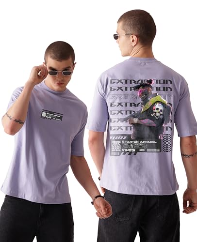Starton Apparel 100% Pure Cotton Drop Shoulder Oversized Fit T-Shirt for Men Extraction Anime Front and Back Print (STM-037)
