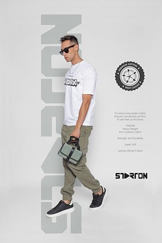 Starton Apparel Oversized and Baggy Fit Black Round Neck Half Sleeve T-Shirt in Pure Cotton Back Graphic Print and Front Print for Men