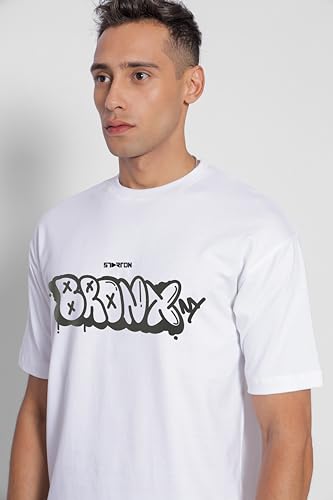 Starton Apparel Oversized and Baggy Fit Black Round Neck Half Sleeve T-Shirt in Pure Cotton Back Graphic Print and Front Print for Men