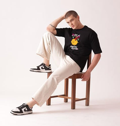 Starton Apparel 100% Cotton Drop Shoulder Baggy Oversized T-Shirt for Men, Squid Series Graphic Print