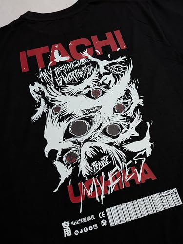 Starton Apparel 100% Pre Combed Cotton Anime Itachi Uchiha Naruto Graphic Oversized Unisex Loose Fit Drop Shoulder T Shirt for Men Women