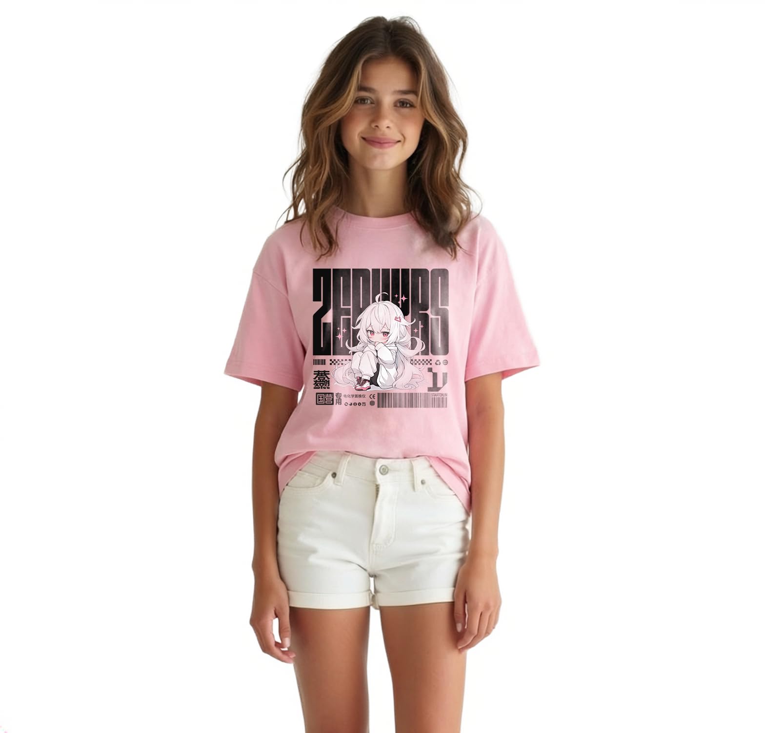 Baby Pink anime print kids t-shirt