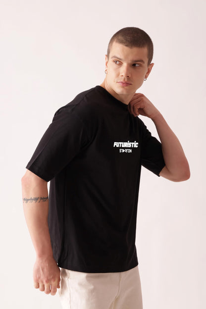 Starton Apparel 100% Pure Cotton Drop Shoulder Oversized Fit T-Shirt for Men Futuristic Cyberpunk Techwear Front and Back Print (STM-035)
