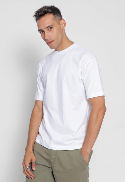 Starton Apparel 100% Pure Cotton Drop Shoulder Oversized Baggy Fit Half Sleeve Plain Solid Round Neck Unisex T-Shirt for Men (in, Alpha, M, Plus, White)