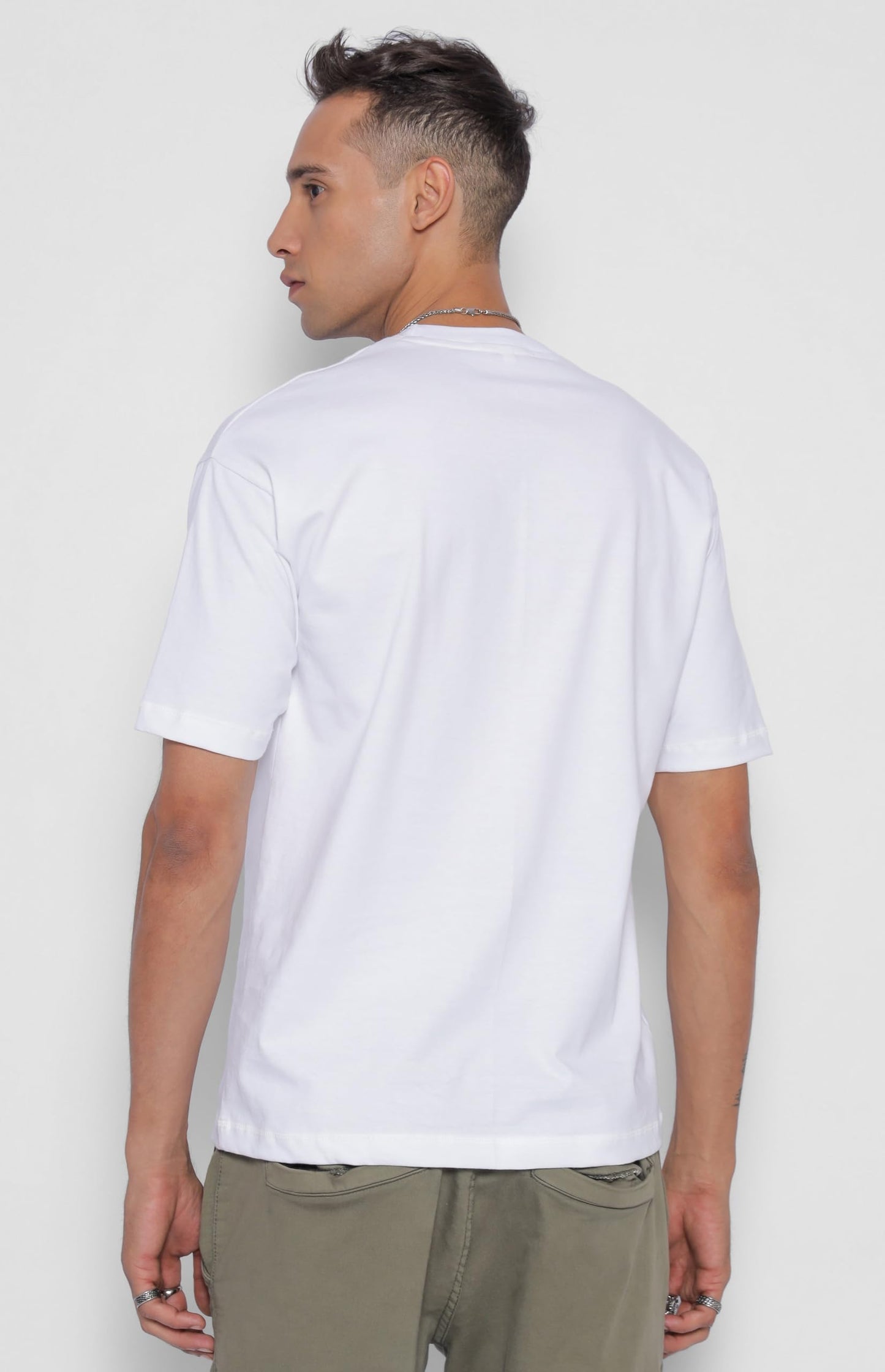 Starton Apparel 100% Pure Cotton Drop Shoulder Oversized Baggy Fit Half Sleeve Plain Solid Round Neck Unisex T-Shirt for Men (in, Alpha, M, Plus, White)
