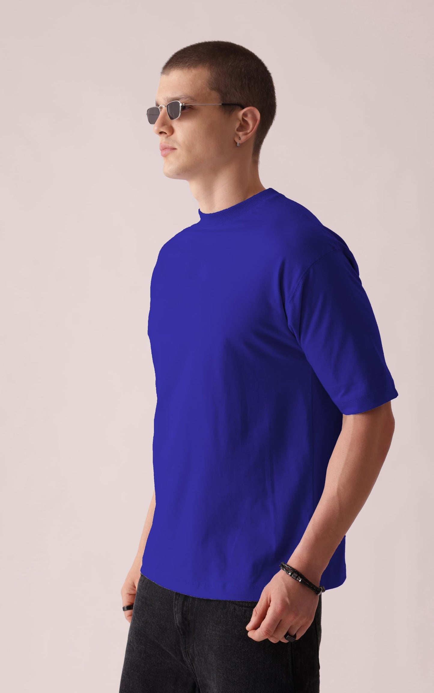 Starton Apparel 100% Pure Cotton Drop Shoulder Oversized Baggy Fit Half Sleeve Plain Solid Round Neck Unisex T-Shirt for Men (in, Alpha, S, Plus, Royal Blue)