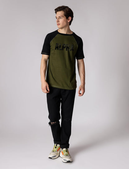 Starton Apparel Men's Pure Cotton Raglan Sleeve Crew Neck T-Shirt for Men Gym Alpha Print