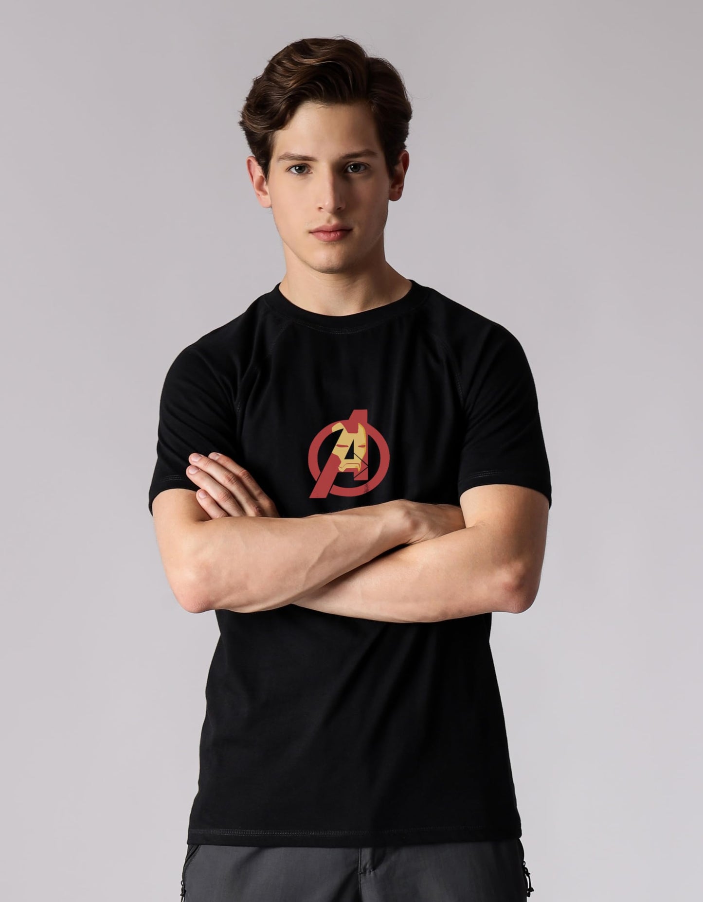 Starton Apparel 100% Cotton Marvel Avengers Ironman Superhero Graphic Print T-Shirt, Regular Fit Raglan Sleeve T Shirt for Men