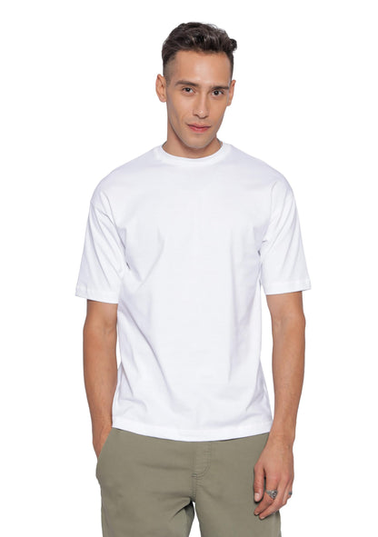 Starton Apparel 100% Pure Cotton Drop Shoulder Oversized Baggy Fit Half Sleeve Plain Solid Round Neck Unisex T-Shirt for Men (in, Alpha, M, Plus, White)