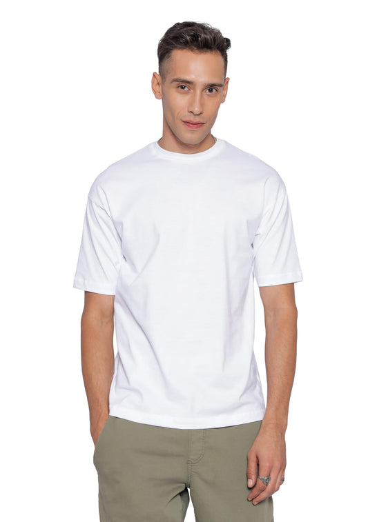 Starton Apparel 100% Pure Cotton Drop Shoulder Oversized Baggy Fit Half Sleeve Plain Solid Round Neck Unisex T-Shirt for Men (in, Alpha, M, Plus, White)