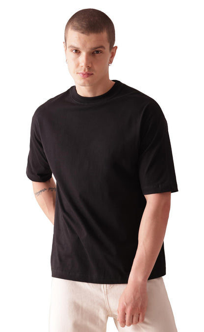 Starton Apparel 100% Pure Cotton Drop Shoulder Oversized Baggy Fit Half Sleeve Plain Solid Round Neck Unisex T-Shirt for Men (in, Alpha, M, Plus, Black)