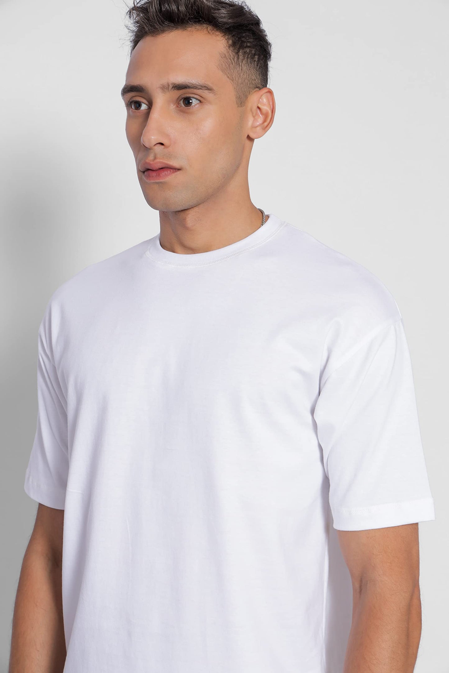 Starton Apparel 100% Pure Cotton Drop Shoulder Oversized Baggy Fit Half Sleeve Plain Solid Round Neck Unisex T-Shirt for Men (in, Alpha, M, Plus, White)