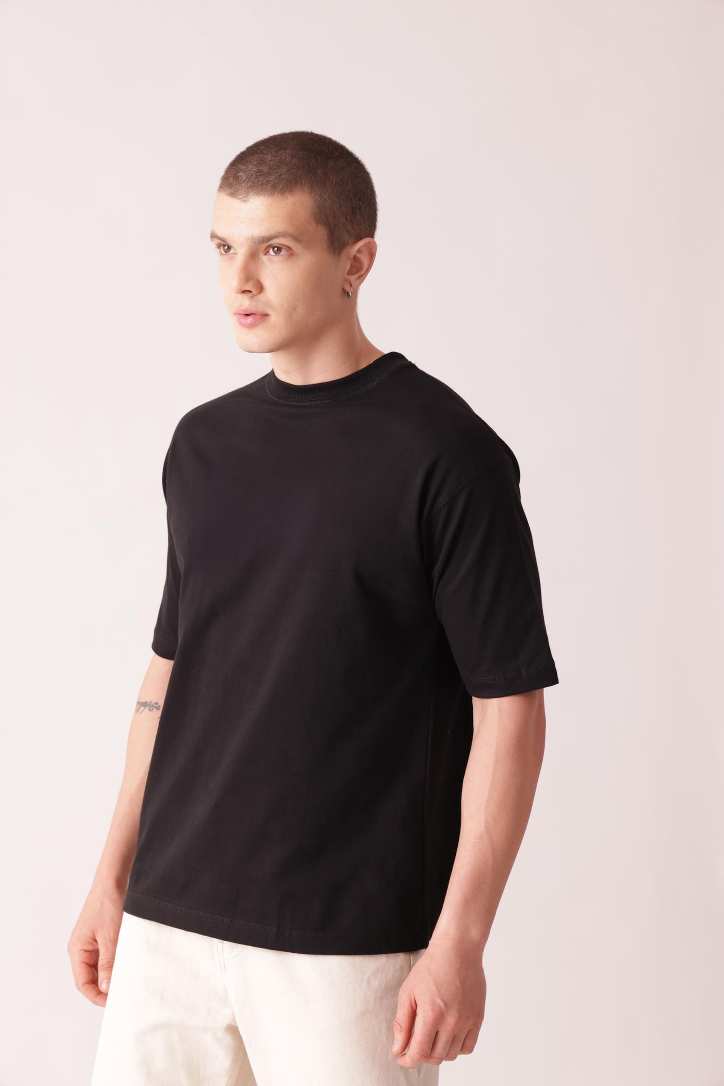 Starton Apparel 100% Pure Cotton Drop Shoulder Oversized Baggy Fit Half Sleeve Plain Solid Round Neck Unisex T-Shirt for Men (in, Alpha, M, Plus, Black)