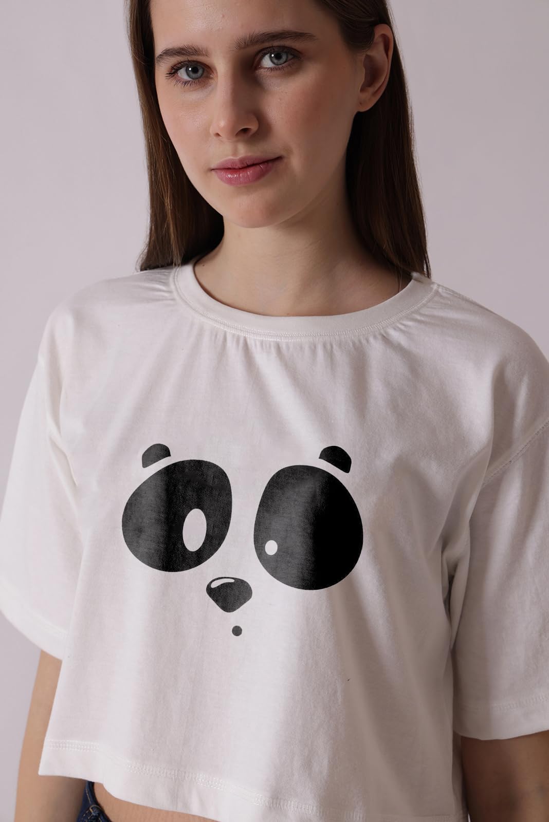 Starton Apparel Cotton Oversized Crop Top for Women, Cute Panda Graphic Print (in, Alpha, L, Plus, Black)