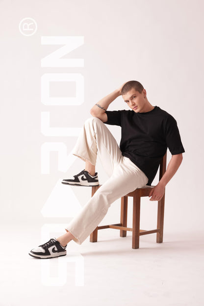 Starton Apparel 100% Pure Cotton Drop Shoulder Oversized Baggy Fit Half Sleeve Plain Solid Round Neck Unisex T-Shirt for Men (in, Alpha, M, Plus, Black)