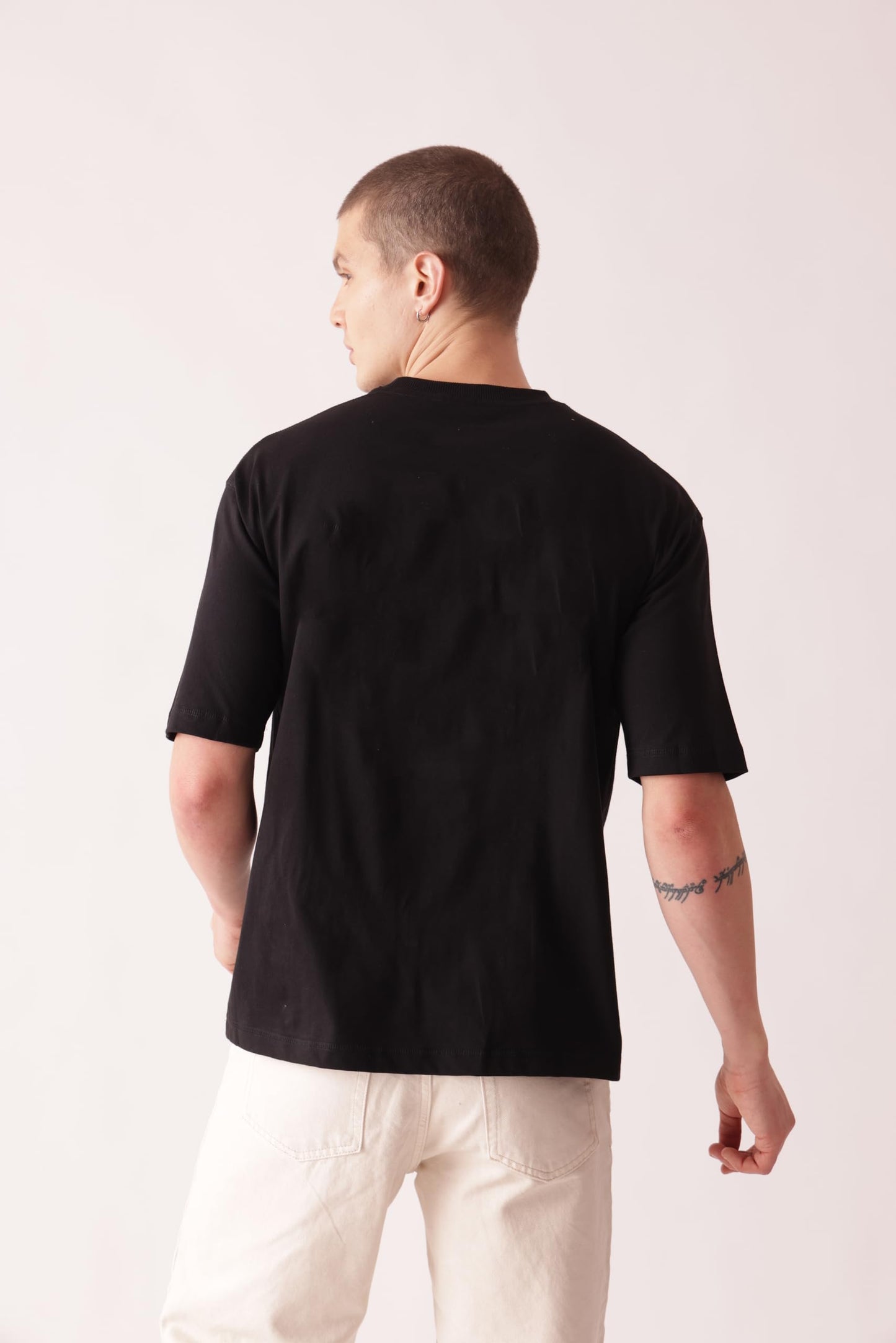 Starton Apparel 100% Pure Cotton Drop Shoulder Oversized Baggy Fit Half Sleeve Plain Solid Round Neck Unisex T-Shirt for Men (in, Alpha, S, Plus, Black)