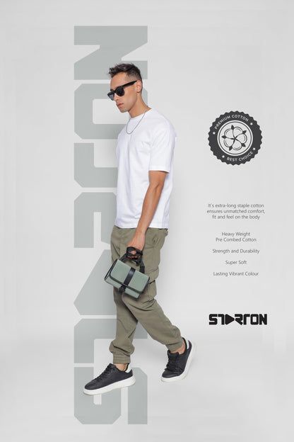 Starton Apparel 100% Pure Cotton Drop Shoulder Oversized Baggy Fit Half Sleeve Plain Solid Round Neck Unisex T-Shirt for Men (in, Alpha, M, Plus, White)