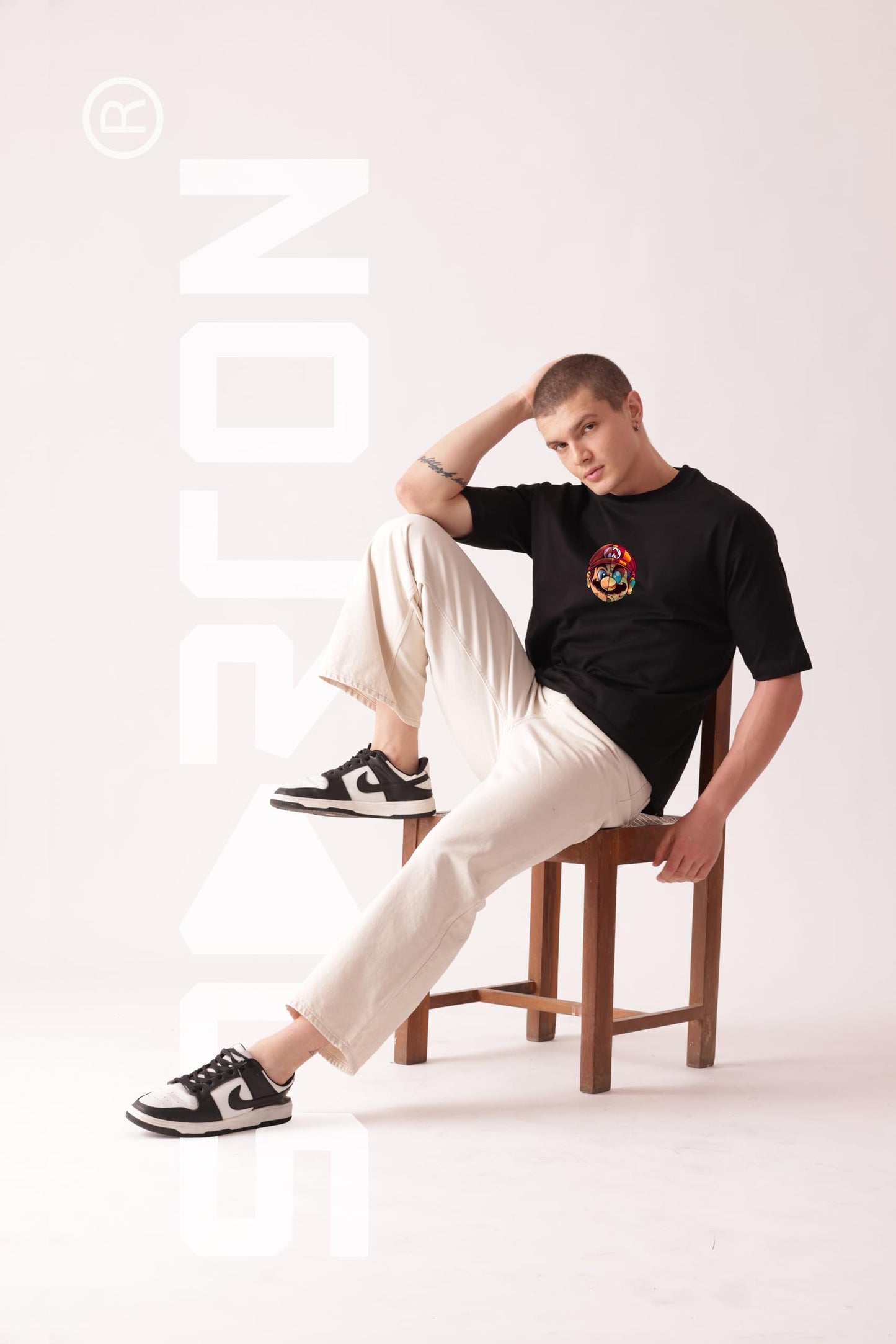 Starton Apparel Unisex Cotton Oversized Drop Shoulder T-Shirt, Mario Print, Streetwear Baggy Fit