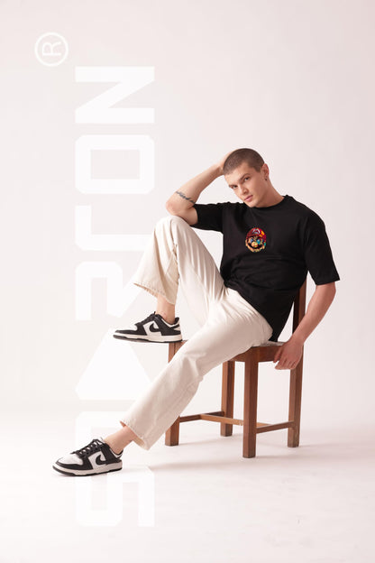 Starton Apparel Unisex Cotton Oversized Drop Shoulder T-Shirt, Mario Print, Streetwear Baggy Fit