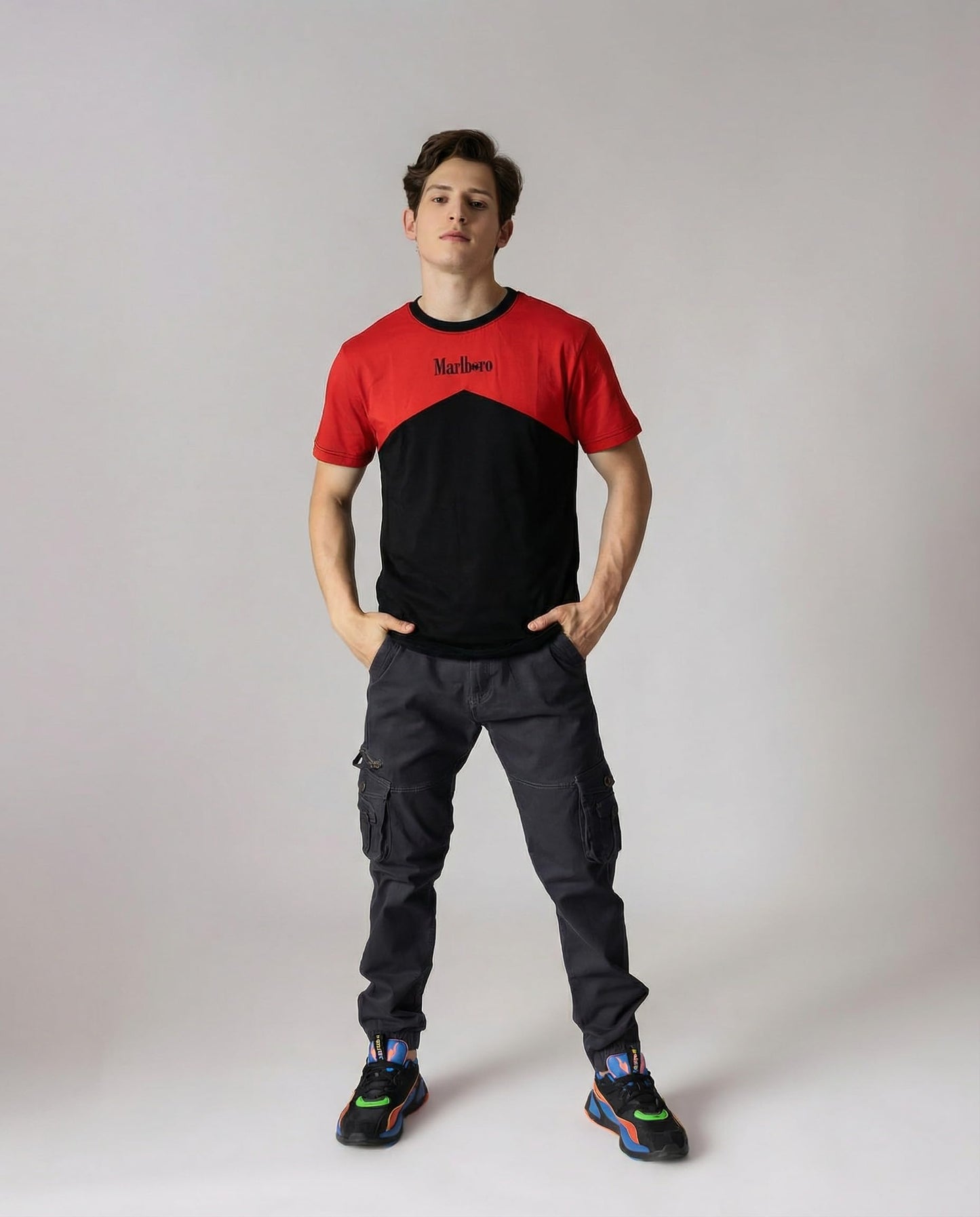 Starton Apparel Men Round Neck Regular Fit T-Shirt, Combed Cotton, Bio Washed, 180gsm, Marl Boro Text Printed