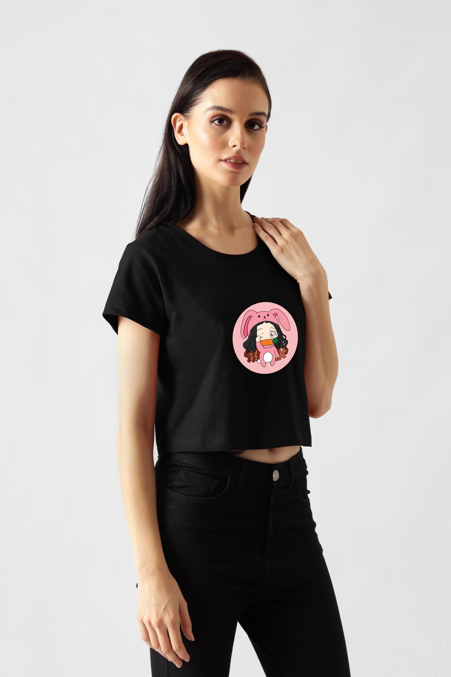 Starton Apparel 100% Cotton Anime Demon Slayer Tanjiro Nezuko Crop Top for Women