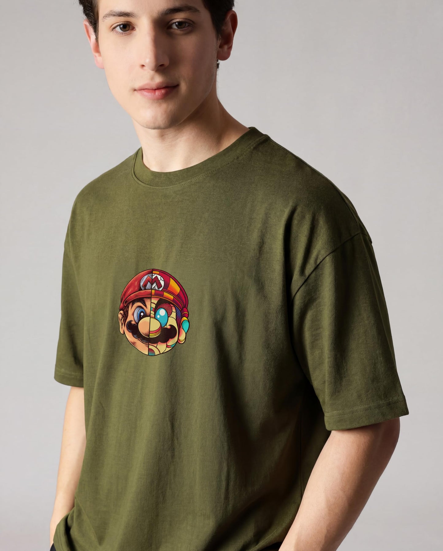 Starton Apparel Unisex Cotton Oversized Drop Shoulder T-Shirt, Mario Print, Streetwear Baggy Fit