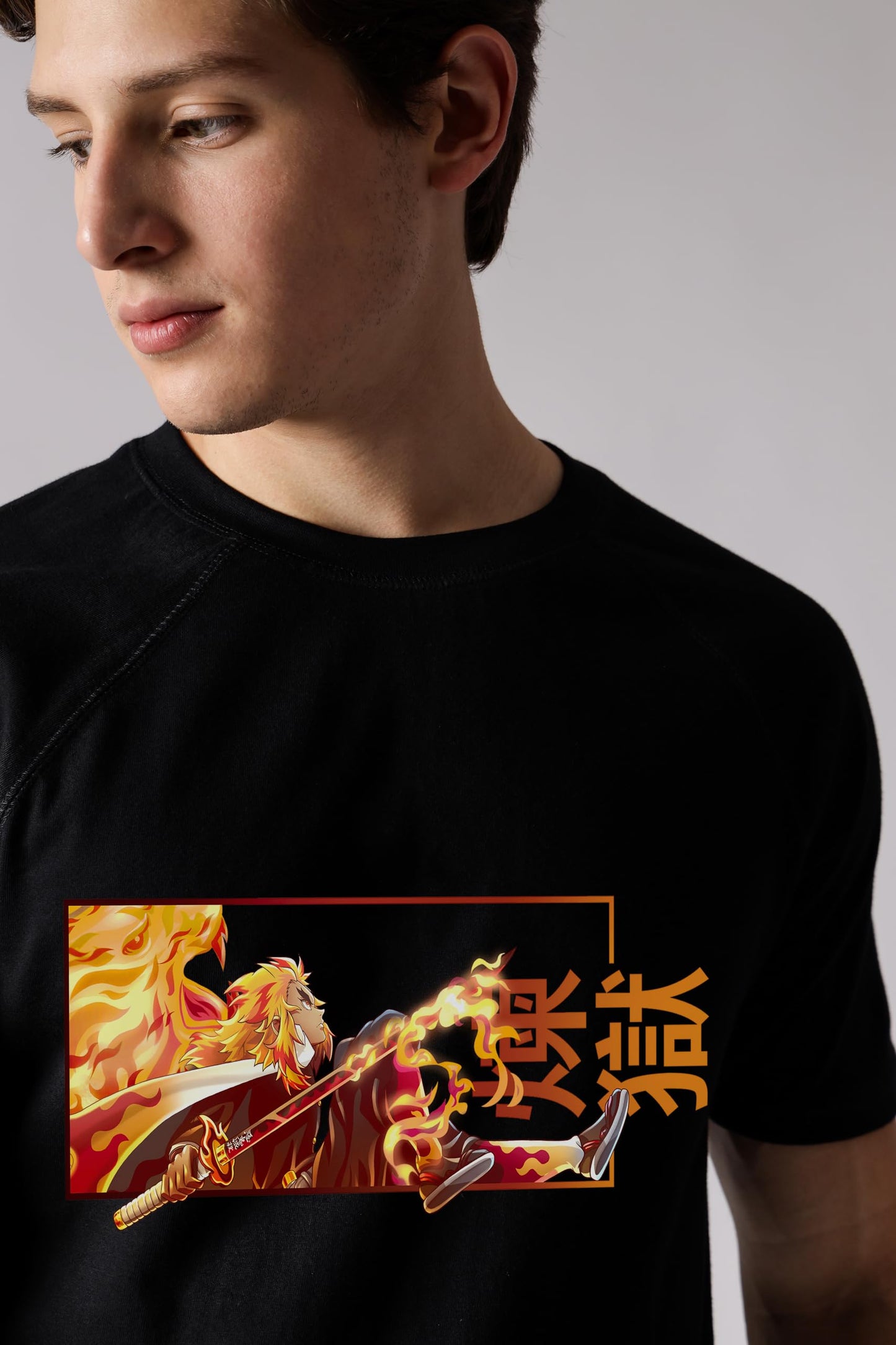 Starton Apparel 100% Cotton Demon Rengoku Hashira Graphic Print T-Shirt, Regular Fit Raglan Sleeve T Shirt for Men