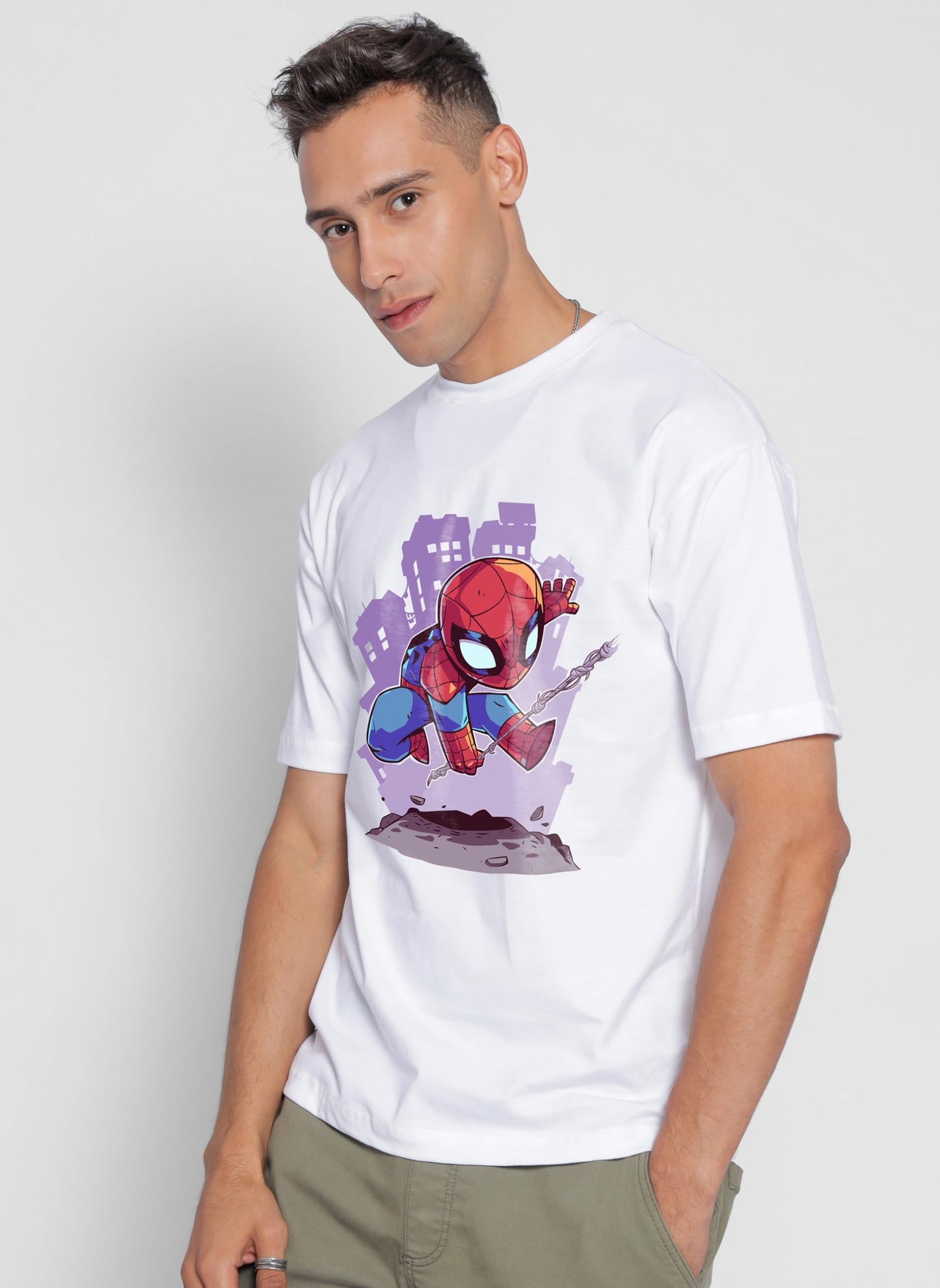 Starton Apparel Unisex 100% Cotton Superhero Graphic Printed Drop Shoulder Oversized Fit T-Shirt for Men and Women