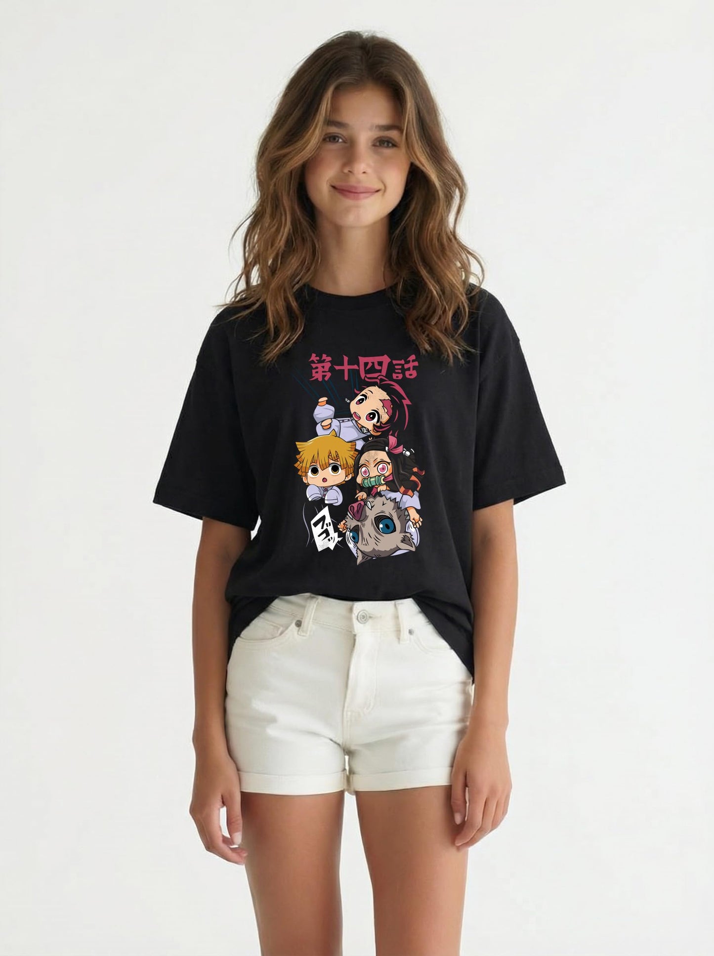 Black anime print kids t-shirt