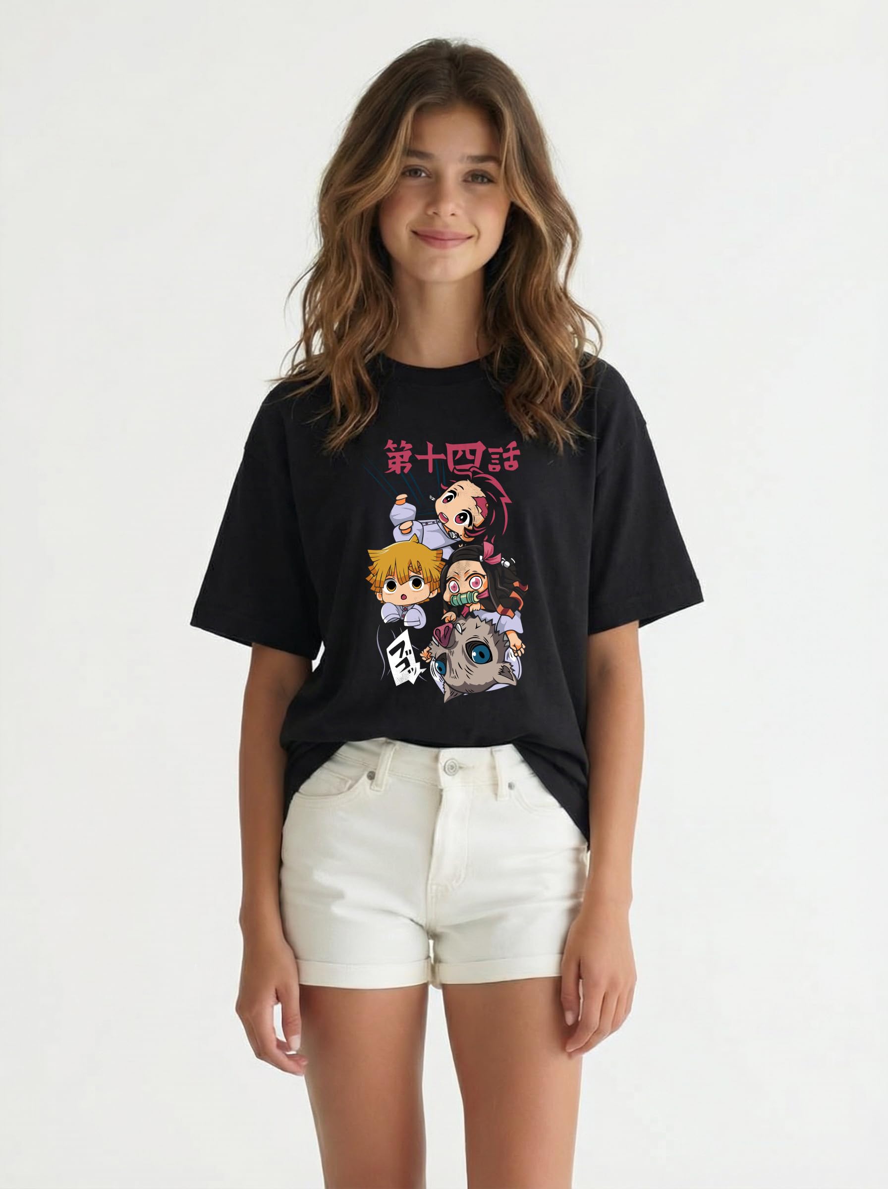 Black anime print kids t-shirt