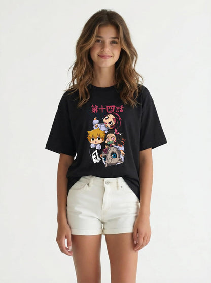 Black anime print kids t-shirt