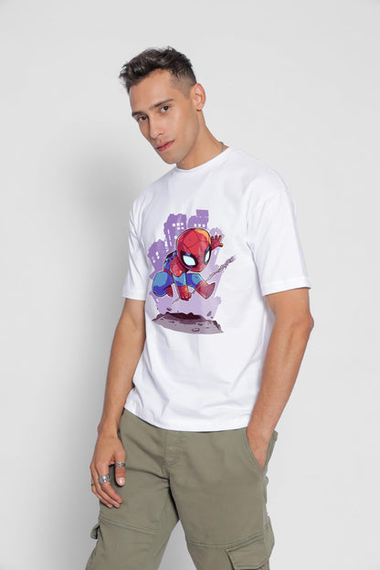 Starton Apparel Unisex 100% Cotton Superhero Graphic Printed Drop Shoulder Oversized Fit T-Shirt for Men and Women