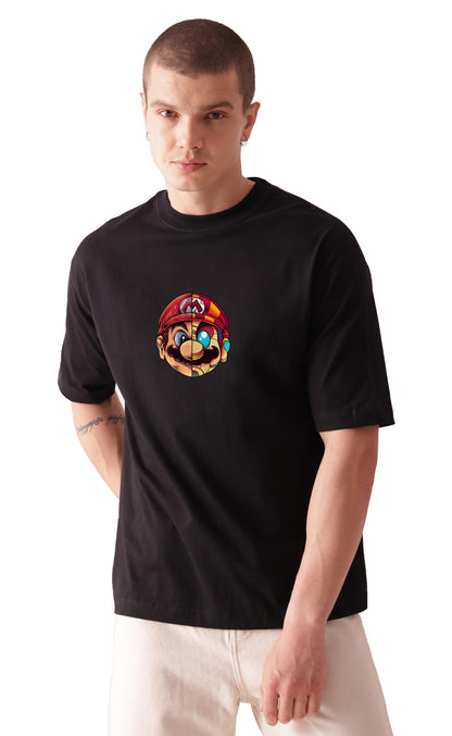 Starton Apparel Unisex Cotton Oversized Drop Shoulder T-Shirt, Mario Print, Streetwear Baggy Fit