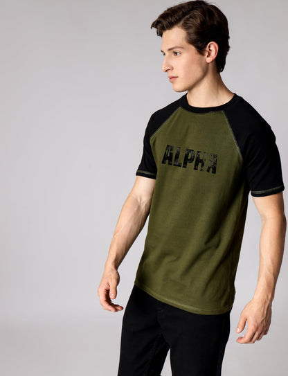 Starton Apparel Men's Pure Cotton Raglan Sleeve Crew Neck T-Shirt for Men Gym Alpha Print