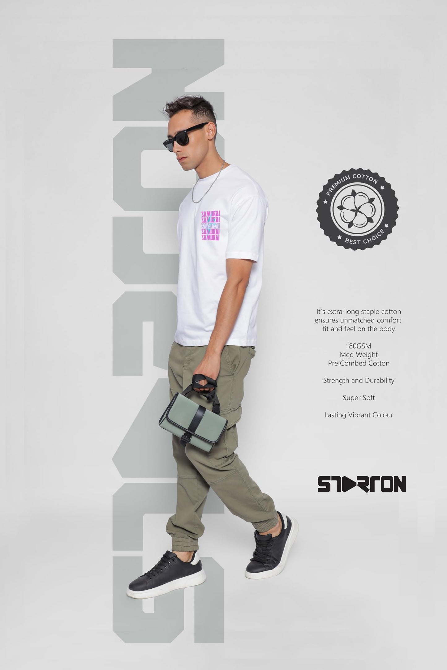 Starton Apparel 100% Pure Cotton Drop Shoulder Oversized Fit T-Shirt for Men Extraction Anime Front and Back Print (STM-037)